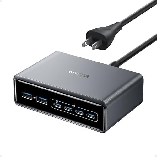 Anker Prime Charging Station, 200W 6-Port GaN Desktop Charger | Fast Charging USB C Charger for Multiple Devices, Compatible with iPhone, Galaxy, MacBook, Dell and More