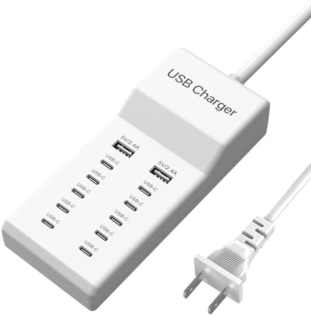 USB C Charger, 12 Ports USB Charging Station, 60W MultiPort Charger[10 USBC+2 USBA], Compatible with iPhone/iPad/Samsung/Google Pixel/Watch/Headphones