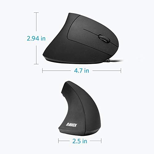 Anker Ergonomic Optical USB Wired Vertical Mouse 1000/1600 DPI, 5 Buttons CE100 (Renewed)