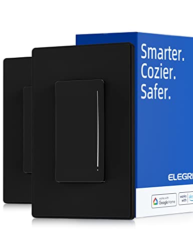 ELEGRP Smart Dimmer Light Switch DTR10, Single Pole Setup, 2.4GHz Wi-Fi Touch Dimmer Compatible with Alexa/Google Assistant, Needs Neutral Wire, No Hub Required, UL Listed, Matte Black, 2 Pack