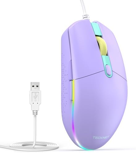 TECKNET Wired Mouse with RGB Backlit, Full Size Mouse with Side Buttons | Up to 8000 DPI, Plug and Play Silent Corded USB Computer Mouse, 7 Adjustable RGB Lighting Modes, Office and Gaming Mice