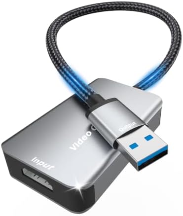 4K HDMI to USB 3.0 Video Capture Card, 1080P 60FPS for Recording, Streaming & Gaming, Plug & Play, Low Latency, Compatible with PS5, Switch 2, Xbox, Quest 3, Camera