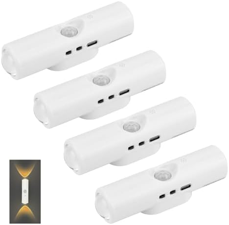 4pcs Rechargeable Smart LED Motion Sensor Night Lights, Wireless Magnetic Wall Lights Human Body Sensing Ambient Sconce for Stairs Indoor Bathroom Cabinet(7-Color RGB, No Drilling Installation)