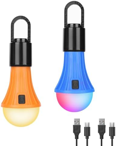 Lepro LED Rechargeable Camping Lantern with 7 RGBW Light Modes, 2Packs | Portable Tent Lights, Camping Essentials, Hanging Light Bulbs with Clip Hook for Camping, Emergency, USB Cable Included