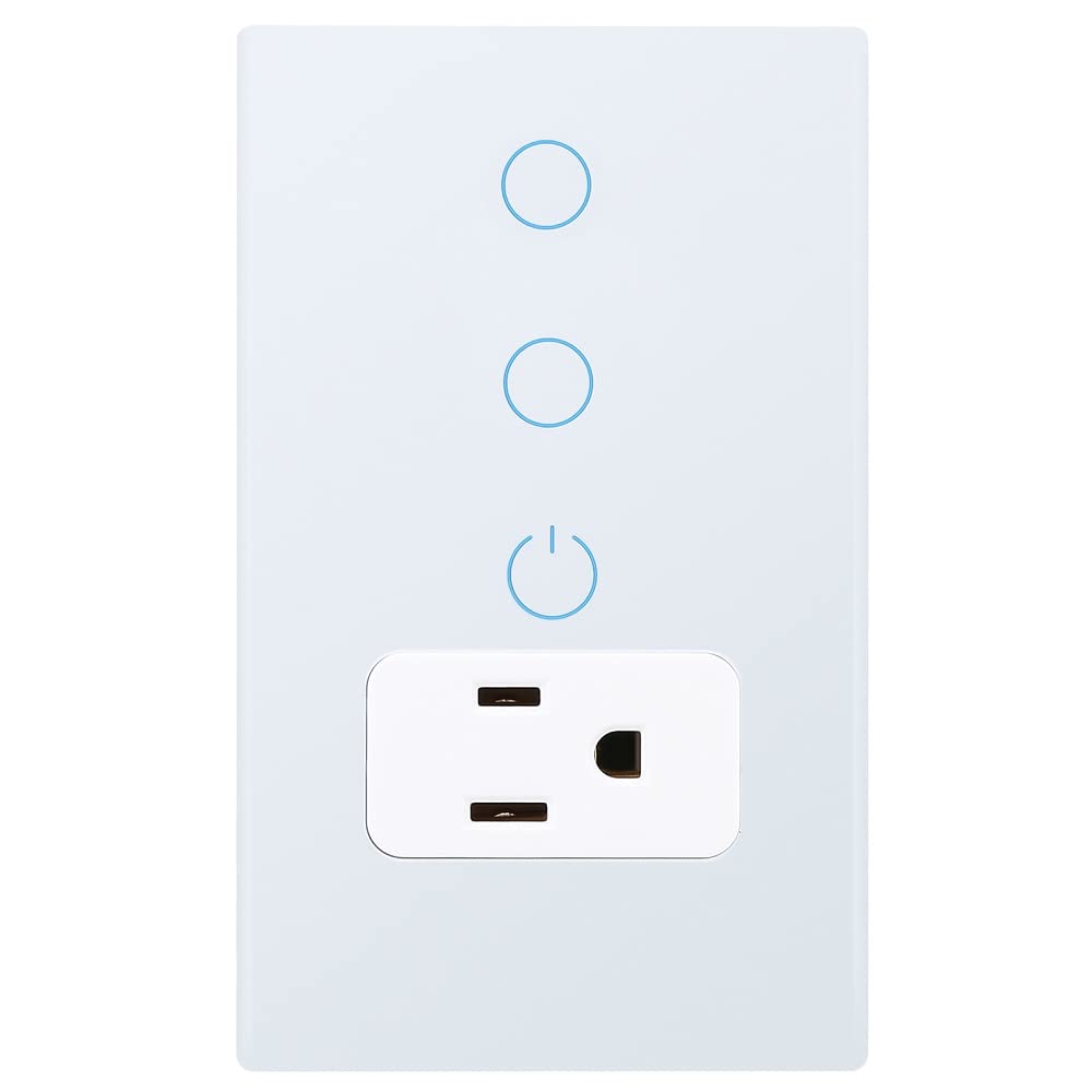 Combination Touch Light Switch and WiFi Power Wall Outlet, Tuya APP Smart Life, 15A /90-250V AC 60Hz, Combo Style, White