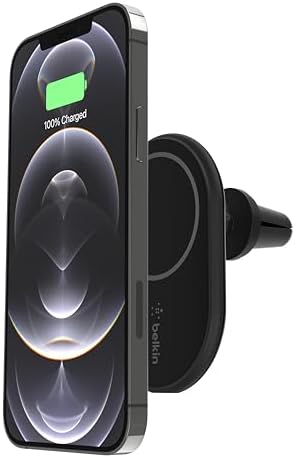 Belkin 10W Magnetic Wireless Car Charger, Vent Phone Mount | iPhone 17/16/15/14 compatible, Pixel 10, power adapter included, hands-free driving, air vent mount