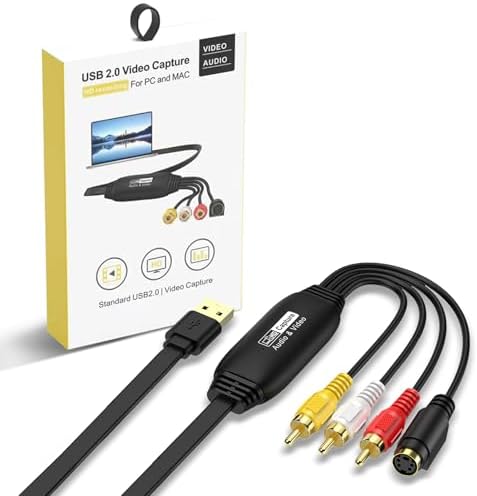 VHS to Digital Converter 1080P,USB Video Capture Card Device,RCA to USB,Video Converter for VHS VCR Hi8 Mini DV to Digital,for Tape Player Camcorder PC TV DVD Mac OS Windows