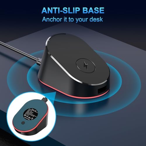 Compact Magnetic Computer Mouse Charging Dock R3 for Razer Basilisk V3 Pro, Cobra Pr, Naga V2 Pro, Auto Shut-Off, Switch LED Charge Status, Anti-Slip Base, 6.6ft Cable