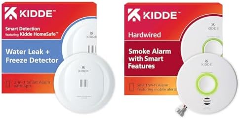 Kidde WiFi Water Leak Detector & Freeze Alarm, Alexa Device, Smart Leak Detector & Smart Smoke Detector, WiFi, Alexa Compatible Device, Hardwired w/Battery Backup, Voice & App Alerts