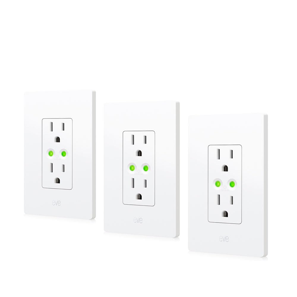 Eve Energy Outlet (Matter) 3-Pack – Smart Outlet & Power Meter | App & Voice Control, No Bridge, Thread, for Apple, Alexa, Google, SmartThings, requires Thread Router