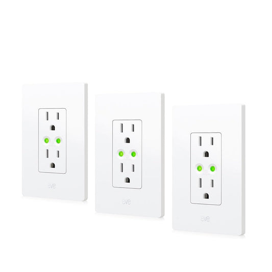 Eve Energy Outlet (Matter) 3-Pack – Smart Outlet & Power Meter | App & Voice Control, No Bridge, Thread, for Apple, Alexa, Google, SmartThings, requires Thread Router