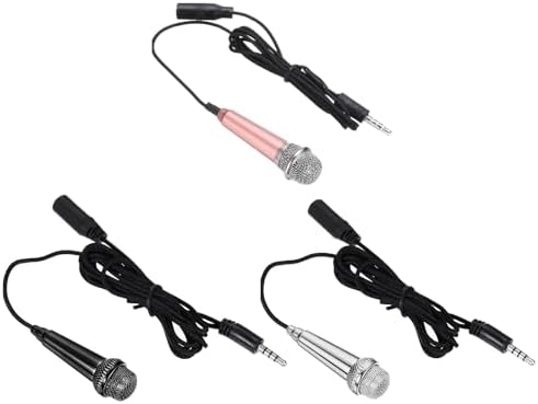 MECCANIXITY 3Pcs Mini Microphone Tiny Microphone Portable Microphone with Earphone for Singing Voice Recording Video for Phone Silver, Rose Red, Black