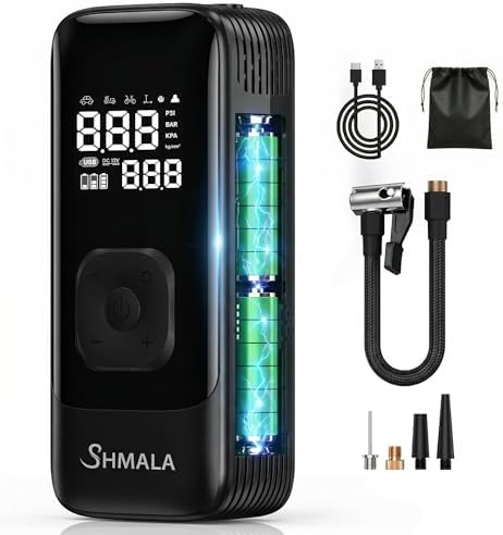 Tire Inflator Portable Air Compressor – Cordless Air Compressor with Digital Gauge, LED Light, Power Bank & Auto-Shutoff Tire Air Pump for Car, Motorcycle & Bicycle Tires