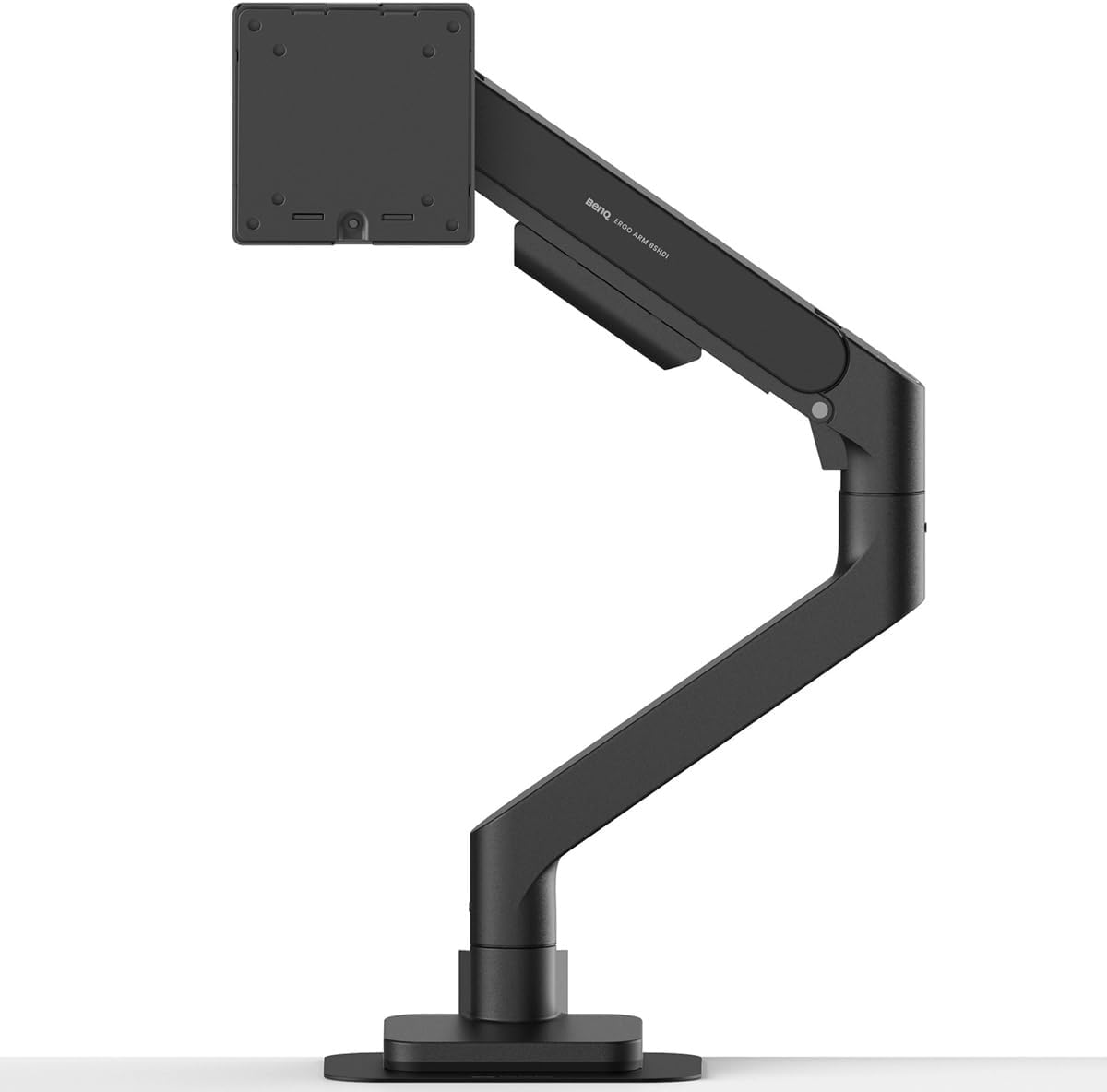 BenQ ErgoArm BSH01 Heavy Duty VESA Desk Mount for Screen up to 45" & 44 lbs | VESA 75×75, 100×100. Fits desks 12–45mm thick. Reinforcement plate desktop protect. Top mounting - clamp & grommet. Black