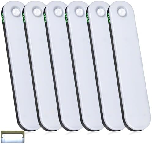 deerdance Under Cabinet Lighting, Motion Sensor Lights Indoor with Soomth Dimming, 2600mAh Rechargeable Closet Lights Wireless, Magnetic Under Counter Lights for Kitchen Hallway Stairs, 6-Pack