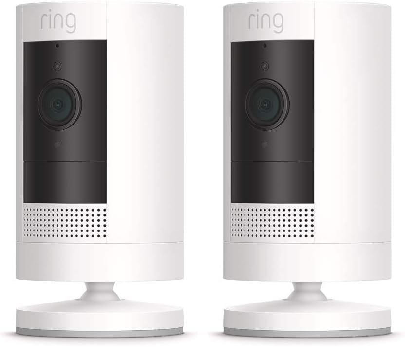 Certified Refurbished Ring Stick Up Cam Battery HD security camera with custom privacy controls, Simple setup, Works with Alexa - White (Pack of 2)