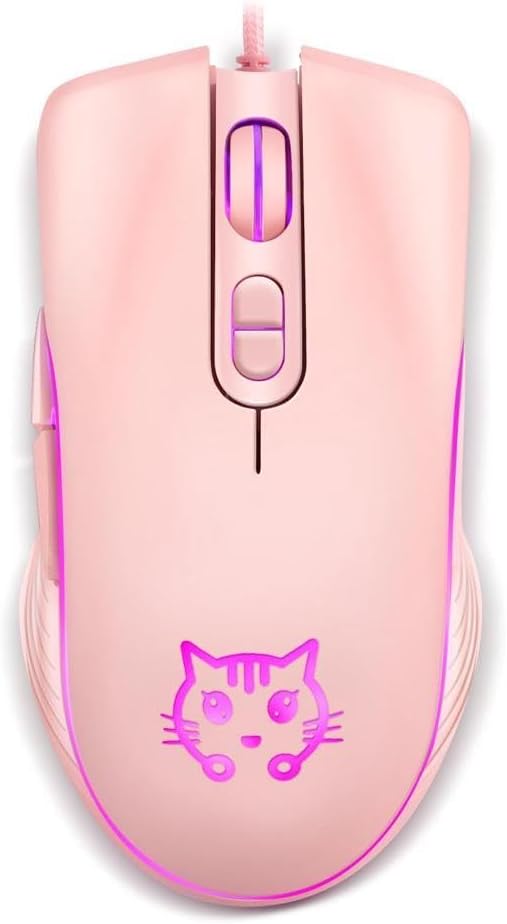 Gaming Wired USB Mouse, 2400DPI 4 Adjustable Levels, Ergonomic Slient Mouse for PC/Desktop/Laptop - Pink Cat
