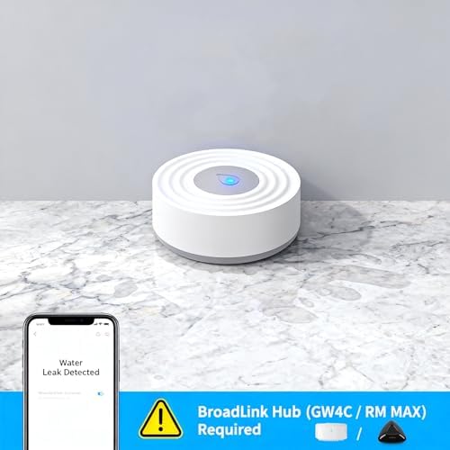 BroadLink Smart Water Leak Sensor – Wireless Flood Detector with App Alerts, Low Battery & Tamper Notifications, Requires BroadLink Hub, for Basement, Bathroom, Kitchen, Laundry Room