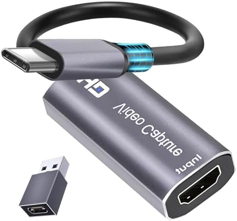 Extenuating Threads 4K HDMI Capture Card, Cam Link Video Capture Card HDMI to 1080P Type-C for Windows Mac OS System for Gaming Meeting with USB C Adapter to Adjust PS3 4, Switch, Xbox, silver