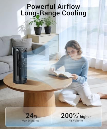 Personal Tower Fan for Bedroom, 25dB Quiet Fans that Blow Cold Air | 4 Speeds Cooling Standing Fan with 12H Timer,Remote,60° & 110° Oscillating Floor Tower Fan for Bedroom Office,Black