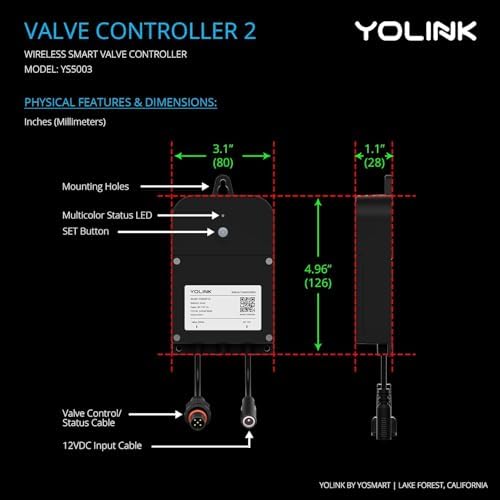 YoLink Wireless Smart Valve Control Kit, NSF Certified 3/4" Stainless Steel Motorized Valve, Wireless Controller 2, LoRa Long Range, D2D Offline with Leak Sensors, 2 Years Battery backup