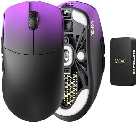 Lamzu Maya Champion Edition Wireless Gaming Mouse, Ultra-Lightweight 45g, Optical Switch, Golden TTC Dust-Proof Encoder, Pixart PAW 3950 IC, 8K Compatible, for Small Hand Users(Purple Shadow)