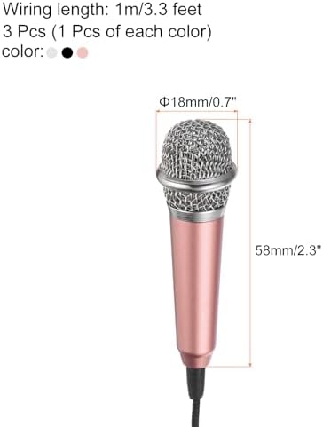 MECCANIXITY 3Pcs Mini Microphone Tiny Microphone Portable Microphone with Earphone for Singing Voice Recording Video for Phone Silver, Rose Red, Black