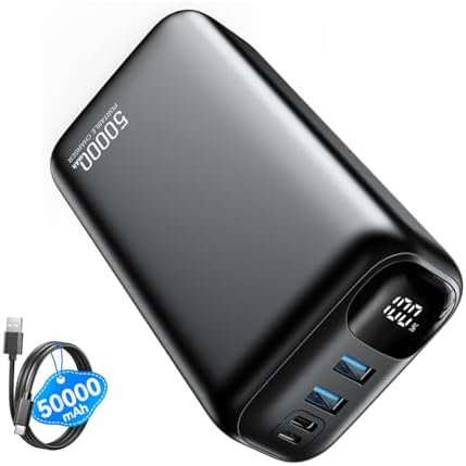 PIFFA Portable Charger Power Bank,50000mAh 22.5W Battery Pack for iPhone | Fast Charging,LED Display,USB-C Phone Charger,Travel Camping Essential Battery Bank for iPhone 17/16, Samsung etc,Dark