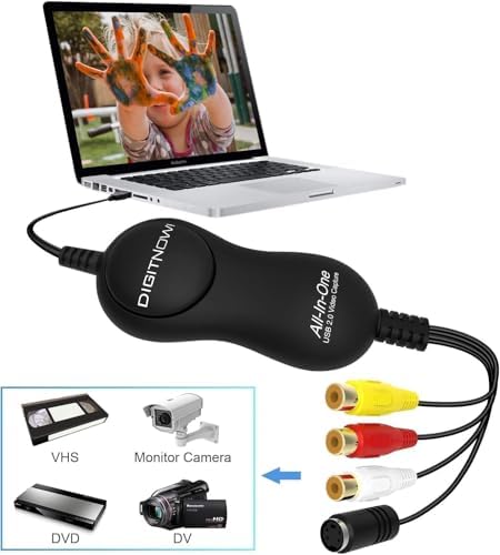 USB 2.0 Video Capture Device, VHS to Digital Converter, VHS VCR TV to DVD Converter for MAC/PC/TV/Camcorder, MAC OS Windows Compatible