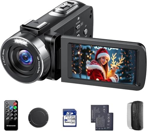 4K Video Camera Camcorder 42MP, 3.0" 270° Rotation Screen, 18X Digital Zoom YouTube Vlogging Camera with 2 Batteries, Remote Control, Webcam, 32G SD Card & Lens Cap