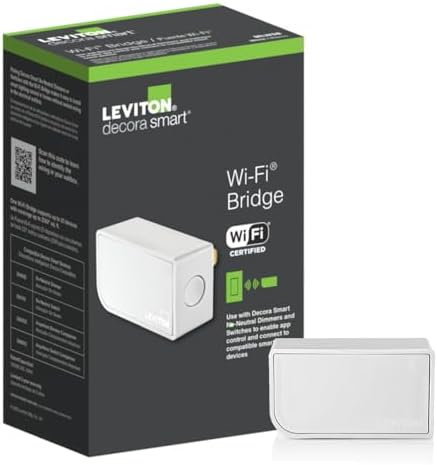Leviton Wi-Fi Bridge for No-Neutral Decora Smart Dimmers and Switches (DN6HD and DN15S), Works with My Leviton, Alexa, Google Assistant, Apple Home/Siri & Wire-Free 3-Way, MLWSB-1RW, White