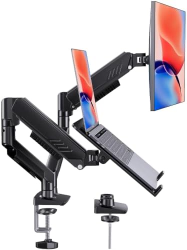 HUANUO Dual Monitor Arm with Laptop Tray, 13-32" Monitor, 17" Laptops