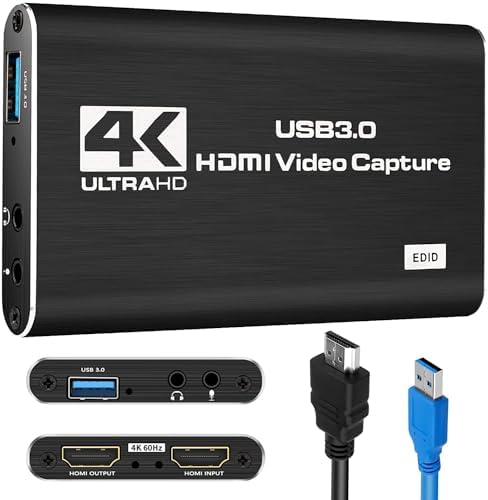 2024 Capture Card, 4K HDMI Audio Video Capture Card, USB 3.0 Capture Adapter 1080P 60FPS Video Recorder Device for Game Recording, Works for Nintendo Switch, Streaming Live,Support X-Box/OBS/Camera/PC