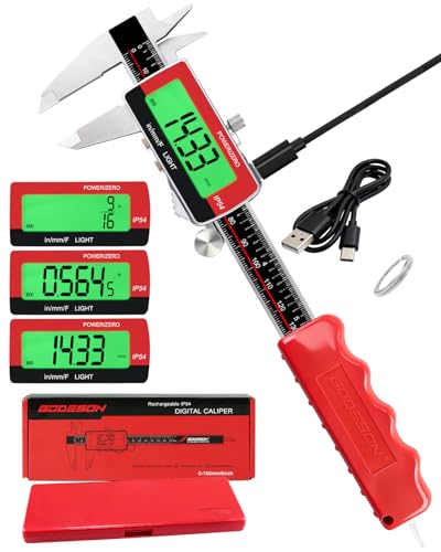GODSEON 6" Digital Caliper, USB-C Rechargeable Backlight LCD ±0.001" Accuracy, Inch/mm/Fraction Units 5 Modes Auto-Off, Stainless Steel Calipers for DIYers Woodworkers Jewelers, 3D Printing