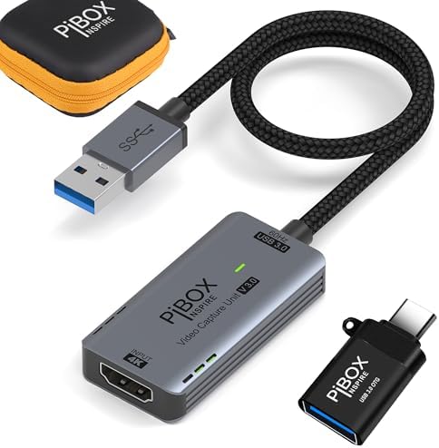Upgraded Video Capture Card Cable GEN 3 60 FPS, PiBOX INDIA 4K HDMI to USB 3.0 MJPEG YUV Game Capture Device Aluminium Windows Android Mac,HD 1080P 60fps Video Live Streaming Gaming, Teaching - 2024