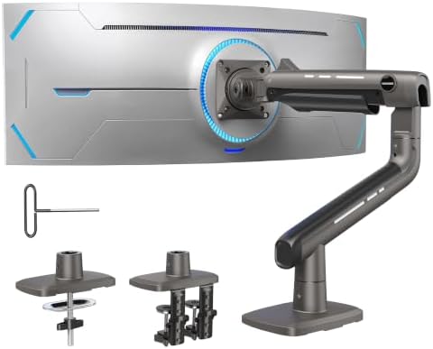HUANUO TitanLift Heavy Duty Monitor Arm for Screens up to 49", Holds 44 lbs, Aluminum Ultrawide Screen Monitor Mount, Fully Adjustable Single Gaming Desk Mount with Dual C-Clamp, Max VESA 100x100mm