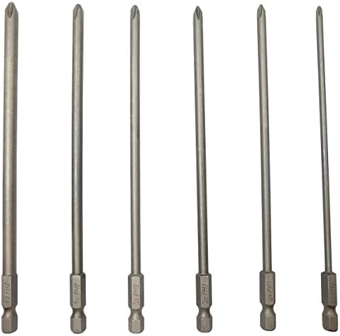 YDLQWCZ Long Phillips Cross Screwdriver Bit Sets PH1(Φ3.0) PH1(Φ4.0) PH1(Φ4.5) PH2(Φ4.5) PH2(Φ5.0) PH2(Φ6.0) 6 Pieces 6 Inch Length S2 Steel Cross Phillips Screwdriver Bit Set(6Pcs Cross Head)