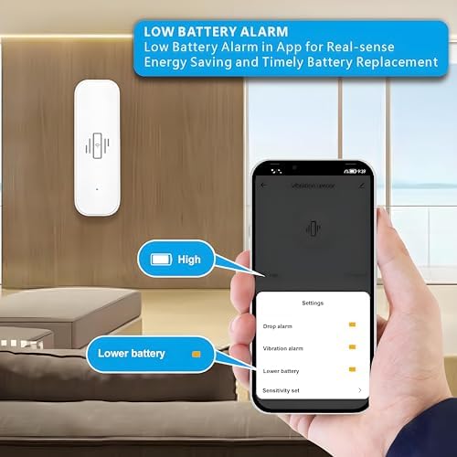 UHPPOTE 2.4GHz WiFi Vibration Sensor Shock Alarm Detector No Hub Required | for Door Window Drawer Work with Tuya APP