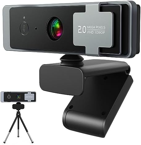 1080P Webcam for PC, Computer Camera with Privacy Cover & Tripod, Dual Noise-Cancelling Microphones, Ideal for Zoom, Skype, Video Calls & Conferences