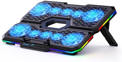 Laptop Cooling Pad with 10 Fans, Gaming Laptop Fan for 12-18.1 Inch, Laptop Cooler Stand with 7 Adjustable Heights, RGB Light & USB Type-C Notebook Cooling Pad