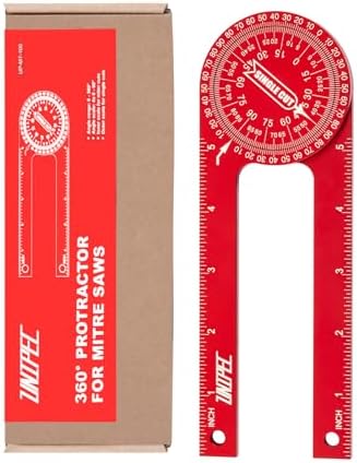 7.3 Inch Aluminum Miter Saw Protractor & Angle Finder Tool, Red | Laser-Engraved Scale, Miter Protractor, For Woodworking, Trim & Crown Molding, Baseboard & Carpentry