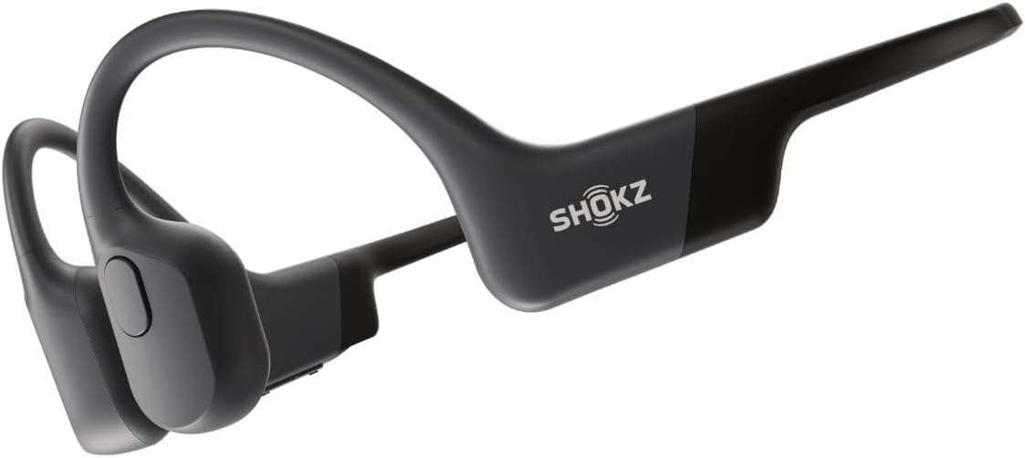 SHOKZ OpenRun with USB-C Charging - Open-Ear Bluetooth Bone Conduction Sport Headphones - Sweat Resistant Wireless Earphones for Workouts and Running - Built-in Mic, with Hair Band - Standard - Black