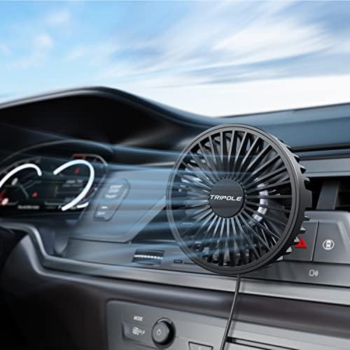 TriPole Car Fan USB Powered, 360°Rotation Portable Cooling Fan for Car Vent | 3-Speed USB Car Fan, Vent Clip Design, Powerful Wind, Quiet Brushless Motor, Air Circulation for Vehicle, Van, Truck, SUV, RV