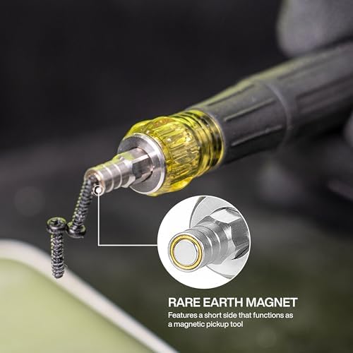 Klein Tools 32600P Mini Precision Screwdriver with Pocket Clip, 13-in-1 Magnetic All-Purpose Driver with Nut Drivers, Phillips, Slotted, and TORX Tips