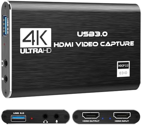 Video Capture Card, 4K HDMI Audio Capture Card Video Recorder with Mic and HDMI Loop-Out for Gaming/Live Streaming/Conference, Works for Nintendo Switch/PS5/Camera/Xbox/OBS