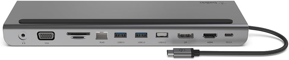 Belkin USB C Hub, 11-in-1 Multi-Port Laptop Dock with 4K HDMI, DP, VGA, USB C Docking Station with 100W Power Delivery, USB A, Gigabit Ethernet, SD, MicroSD, 3.5mm Port For MacBook Pro, Air and More