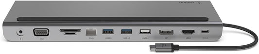 Belkin USB C Hub, 11-in-1 Multi-Port Laptop Dock with 4K HDMI, DP, VGA, USB C Docking Station with 100W Power Delivery, USB A, Gigabit Ethernet, SD, MicroSD, 3.5mm Port For MacBook Pro, Air and More