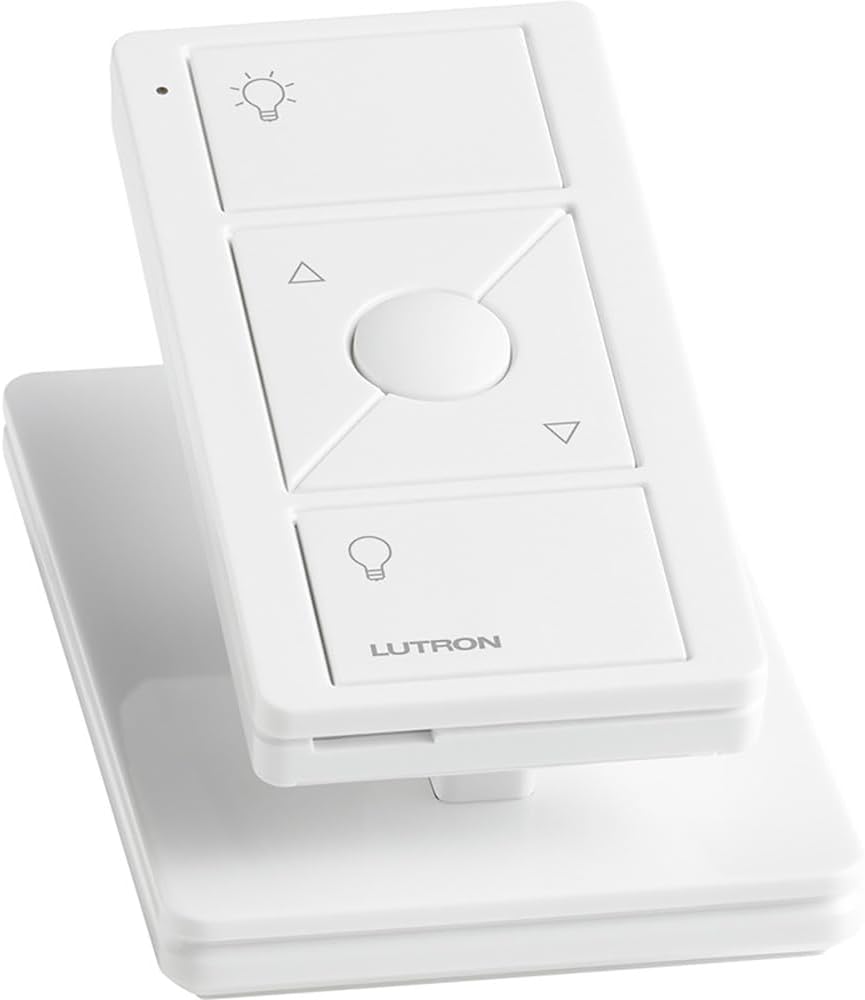 Lutron Pico Remote for Caseta Smart Dimmer Switch, 3-Button Control | Wireless remote w/ raise/lower and preset lighting level, for table top or wallmount use, PJ2-3BRL-WH-L01R, White