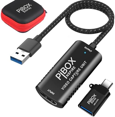 Video Capture Card, PiBOX India Braided Tough, 4K HDMI to USB 3.0 Game Capture Device Aluminium Windows Android Mac,HD 1080P Audio Video Card Live Streaming Gaming, Teaching Live Broadcasting