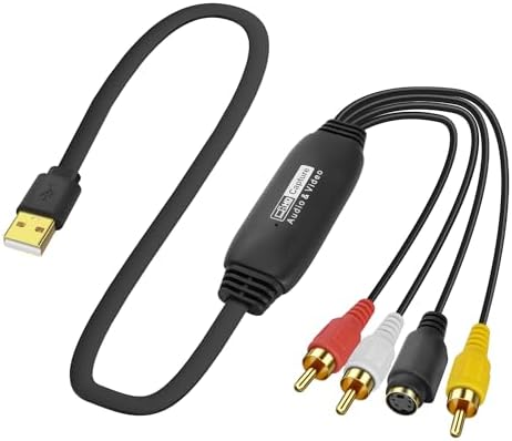 XMSJSIY USB 2.0 Audio Video Capture Card S Video RCA to USB Digital Grabber Recorder CVBS VHS VCR to Digital Converter for DVD Player,Laptop,PC,Tape Recording -1.2M/3.9FT (S-Video+3 RCA Male to USB)